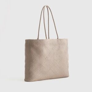 Quince Italian Leather Hand Woven Tote Taupe